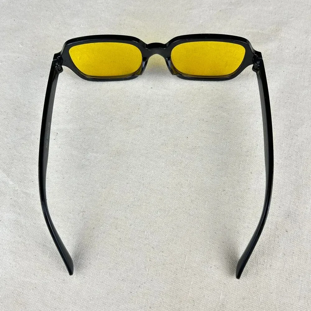 Vintage unique retro style black rounded square sunglasses cyber grunge techno